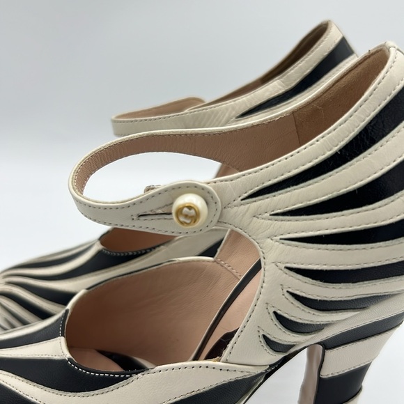 GUCCI LESLEY ZEBRA-INLAY MARYJANE WITH PEARLS PUMP HEELS SIZE 35 - Picture 4 of 10